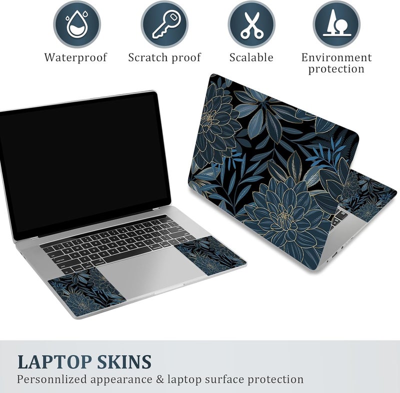 ARTSO 12 13 14 15 15.4 15.6 Inches Laptop Skin Sticker Decal Universal Netbook Skin Sticker Reusable Soft Notebook Art Protector Cover Decal, Blue Flower - Image 2